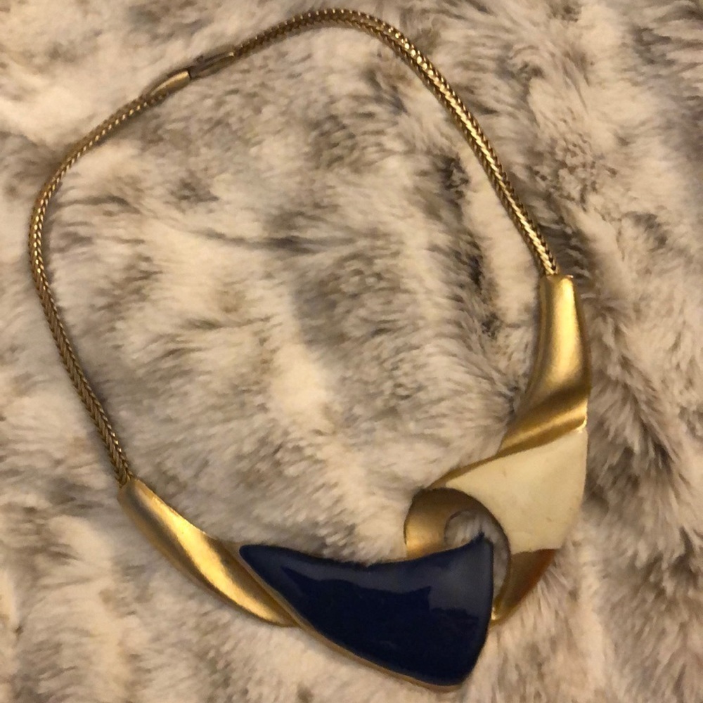 Vintage Blue & Gold Statement Necklace​ 80s